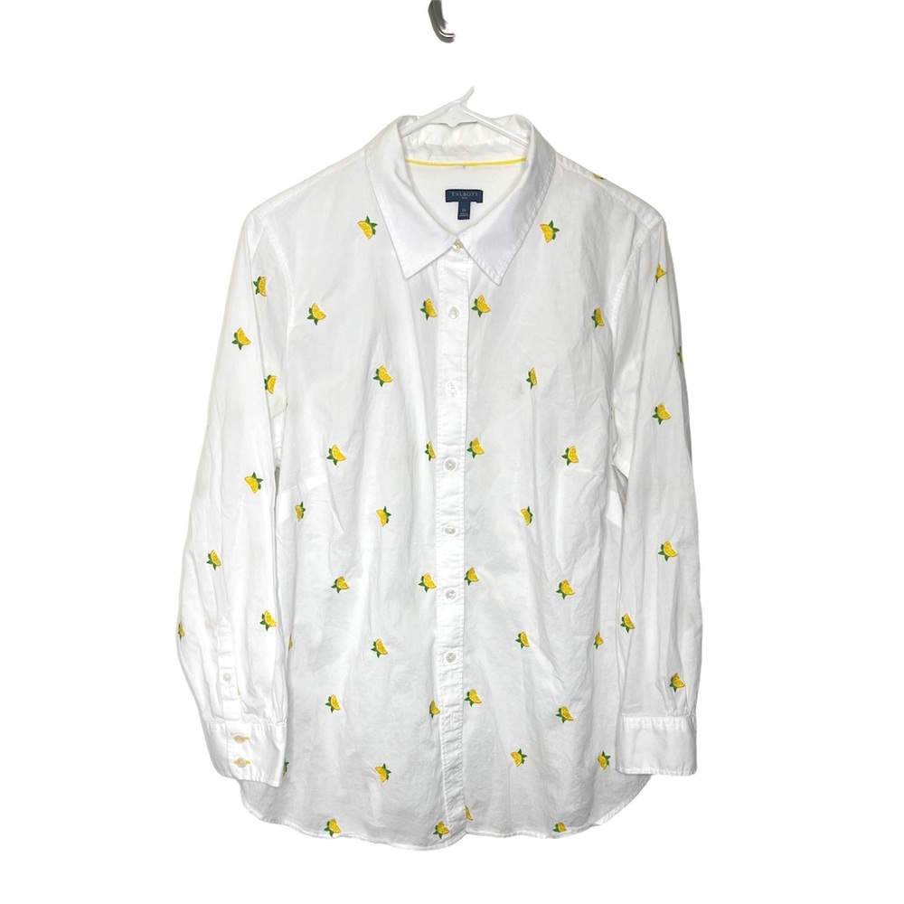 Talbots Plus Novelty Print Cotton Lemon Wedge Button Up/ Down Blouse Sz 1X